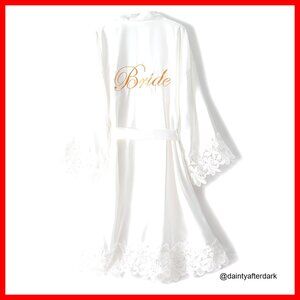 Satin Robe with Lace Trim for Wedding Party Getting Ready